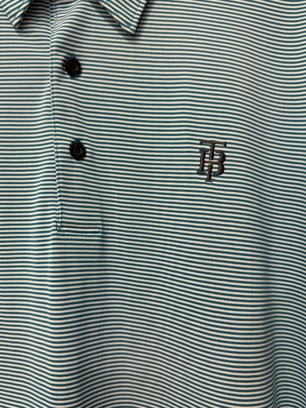 Greg Norman Men’s M Teal Stripe Performance Golf Polo TB Logo